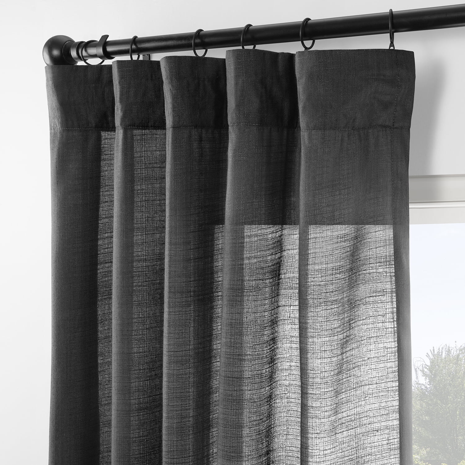 Half Price Drapes Black Rustic Linen Weave Light Filtering Curtains for Bedroom (2 Panel), 50W X 96L