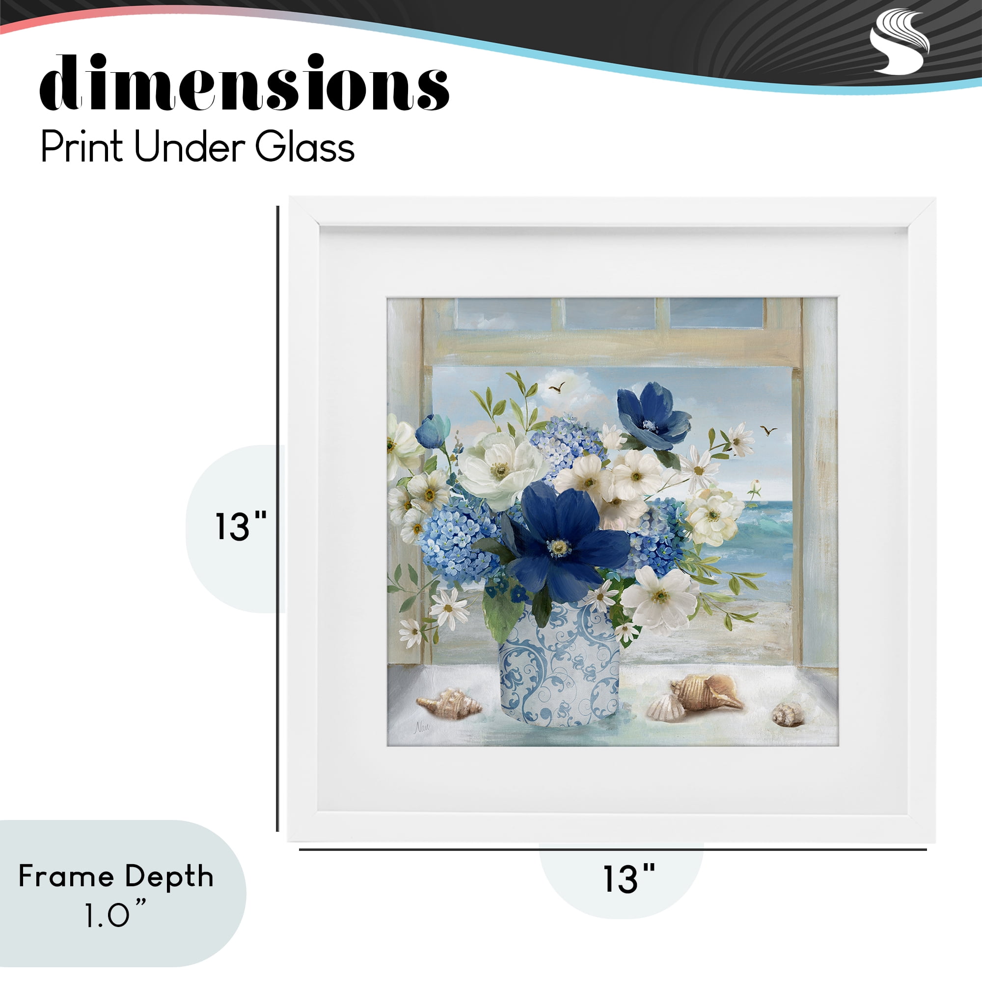 Stupell Industries Seaside Blue & White Arrangement White Framed Print Under Glass, design by Nan