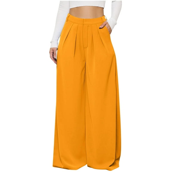 Plebaso Pants for Women Solid Color High Waist Elegant Flare Trousers Ladies Wide Leg Pants with Pockets
