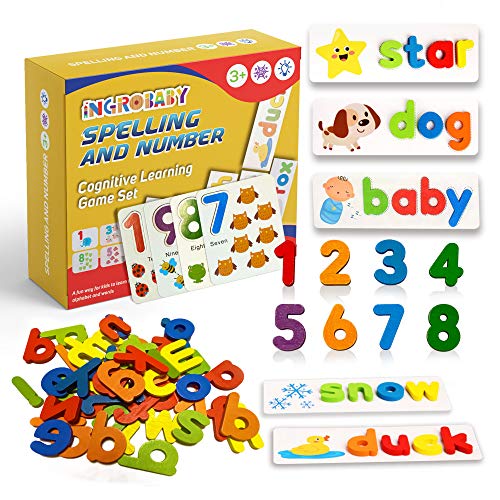 Wooden Developmental Baby Toy Montessori Number Alphabet Spelling Math Puzzles