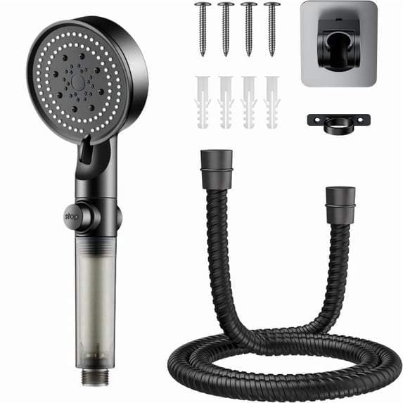 High Pressure Filtered Handheld RV Shower Head Set with 59" Hose and Adhesive Bracket, 5 Mode Massage Showerhead for Bathroom RV, Black