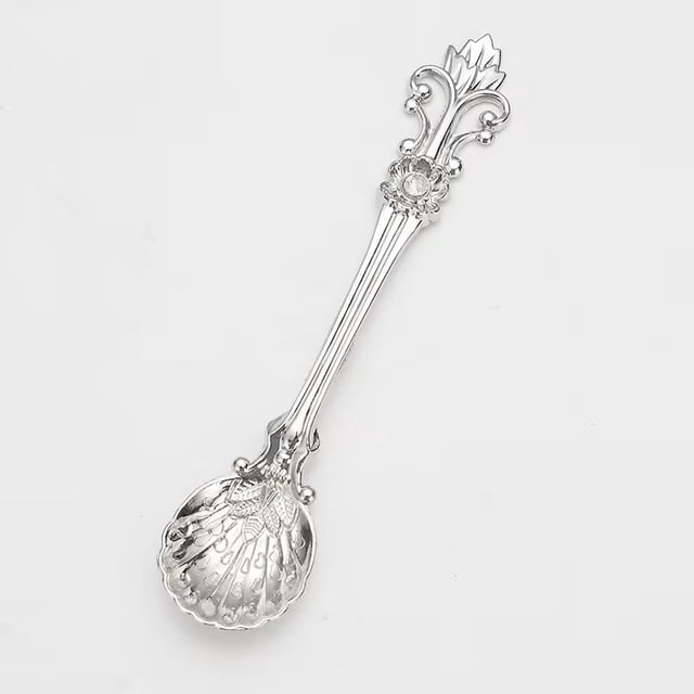 1 unidad, artesanías de regalo, patrón de corona vintage, cuchara pequeña de aleación de zinc, taza, cuchara for helado de café