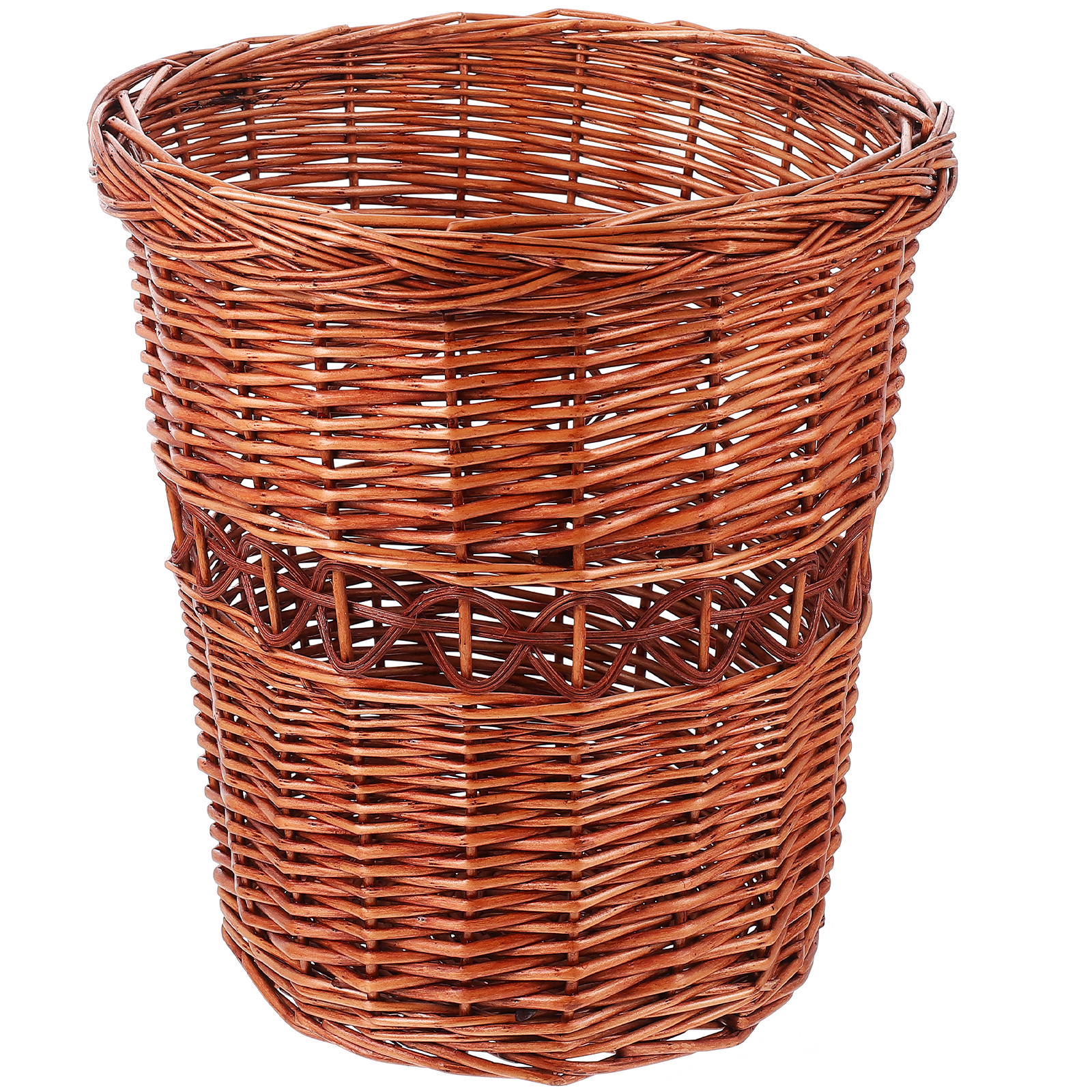 Household Woven Trash Basket Pastoral Style Garbage Bin Wicker Woven
