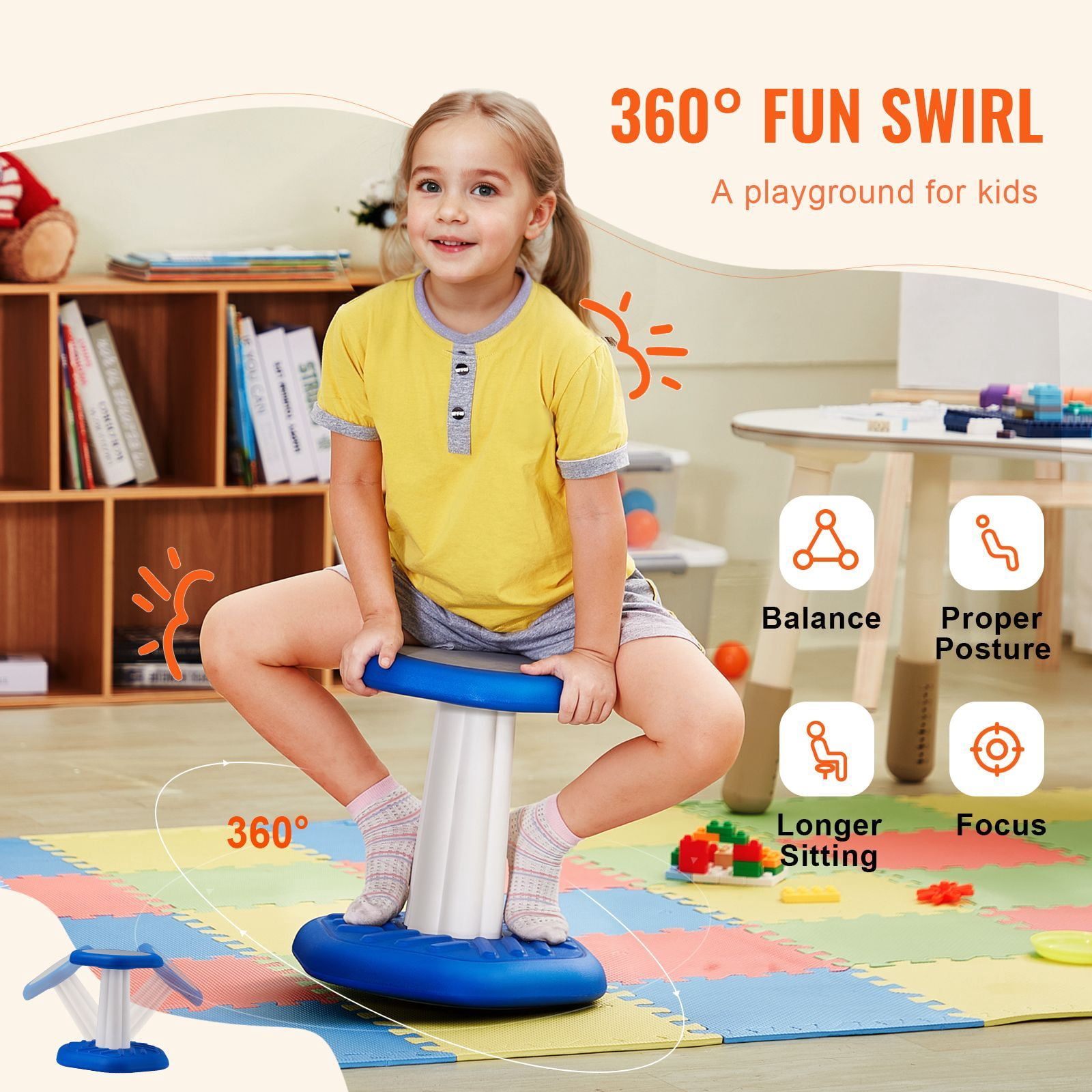 Wobble Chair 360° Swivel Anti-Tip 154 lbs Capacity HDPE for Kids Classroom ADHD