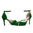 thumbnail image 3 of YOWMNS Women's Sexy Elegant Rhinestone Closed Toe Wedding Shoes Satin High Stiletto Heel Pointed Toe Heeled Sandals (Green, 10.5), 3 of 5