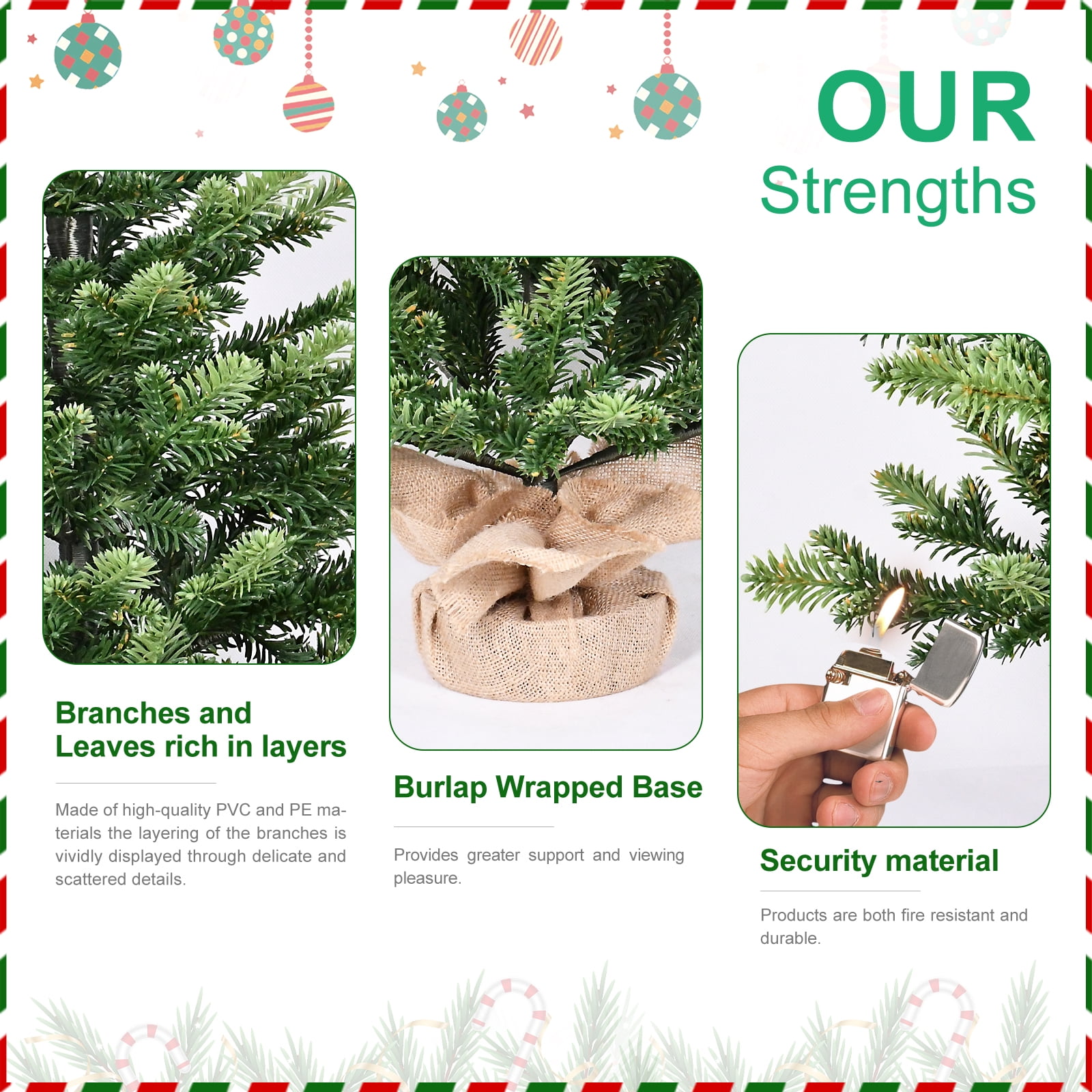 2ft Full PE Tabletop Christmas Tree 230 Tips Plastic Cement Base Compact Holiday Decor