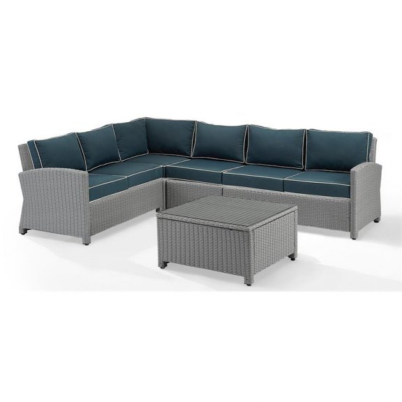 Afuera Living Transitional 5Pc Outdoor Wicker Sectional Set in Navy & Gray