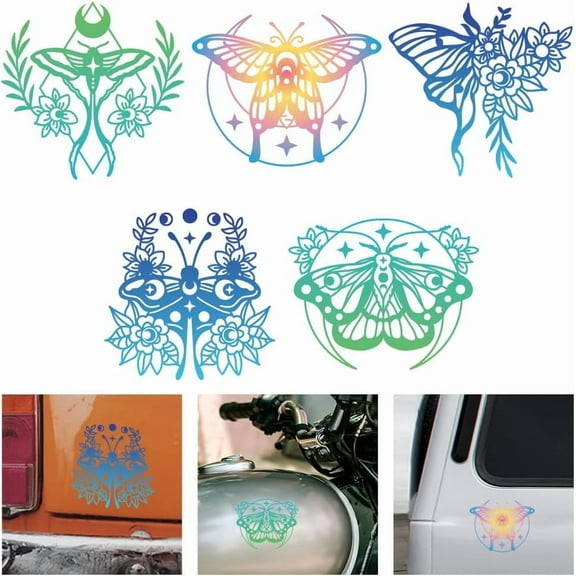 5Pcs Moth Vinyl Car Sticker Moth Flower Stickers for Vehicle Decoration Insect Car Decals Waterproof Vinyl Stickers for Truck Car Hood Motorcycle Laptop Window Luggage Bumper Fridge Toilet