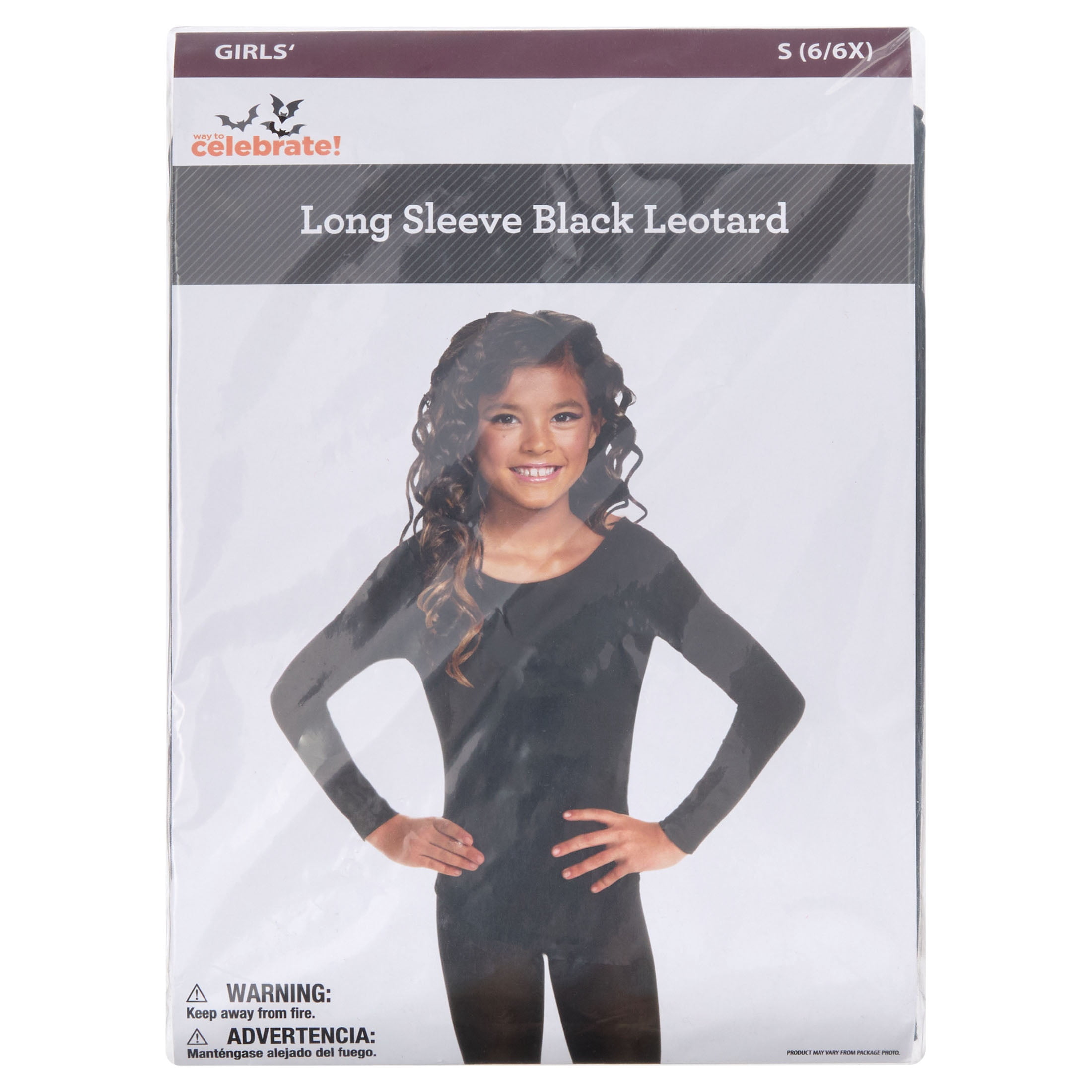 Long Sleeve Leotard Costume Accessory for Children, Black, S (6/6X), Halloween by Way To Celebrate