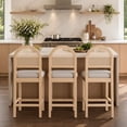thumbnail image 4 of Daluvenix Rattan Counter Height Bar Stools Set of 2, Farmhouse Mid Century Modern Kitchen Island Chairs, Upholstered Bar Stools with Natural Rattan Woven Back Wood Legs, 4 of 8