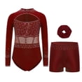 thumbnail image 1 of Runhomal Kids Girls Shiny Rhinestone Long Sleeve Gymnastic Leotard Ballet Tumbling Dance Unitard with Shorts Set Burgundy 10, 1 of 5