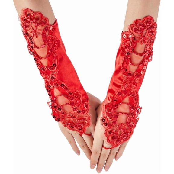 2Pcs Fingerless Lace Gloves 28cm Long Floral Wedding Bridal Dress Gloves Opera 1920s Party Sequins Lolita Glo DIY Making handmade