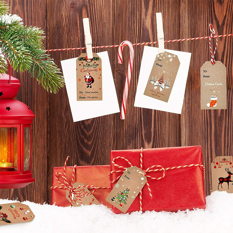 100Sets Vintage Christmas Kraft Paper Tags Santa Claus Snowman Xmas Tree  Hang Tags with String DIY Gift Wrapping Label Card - AliExpress