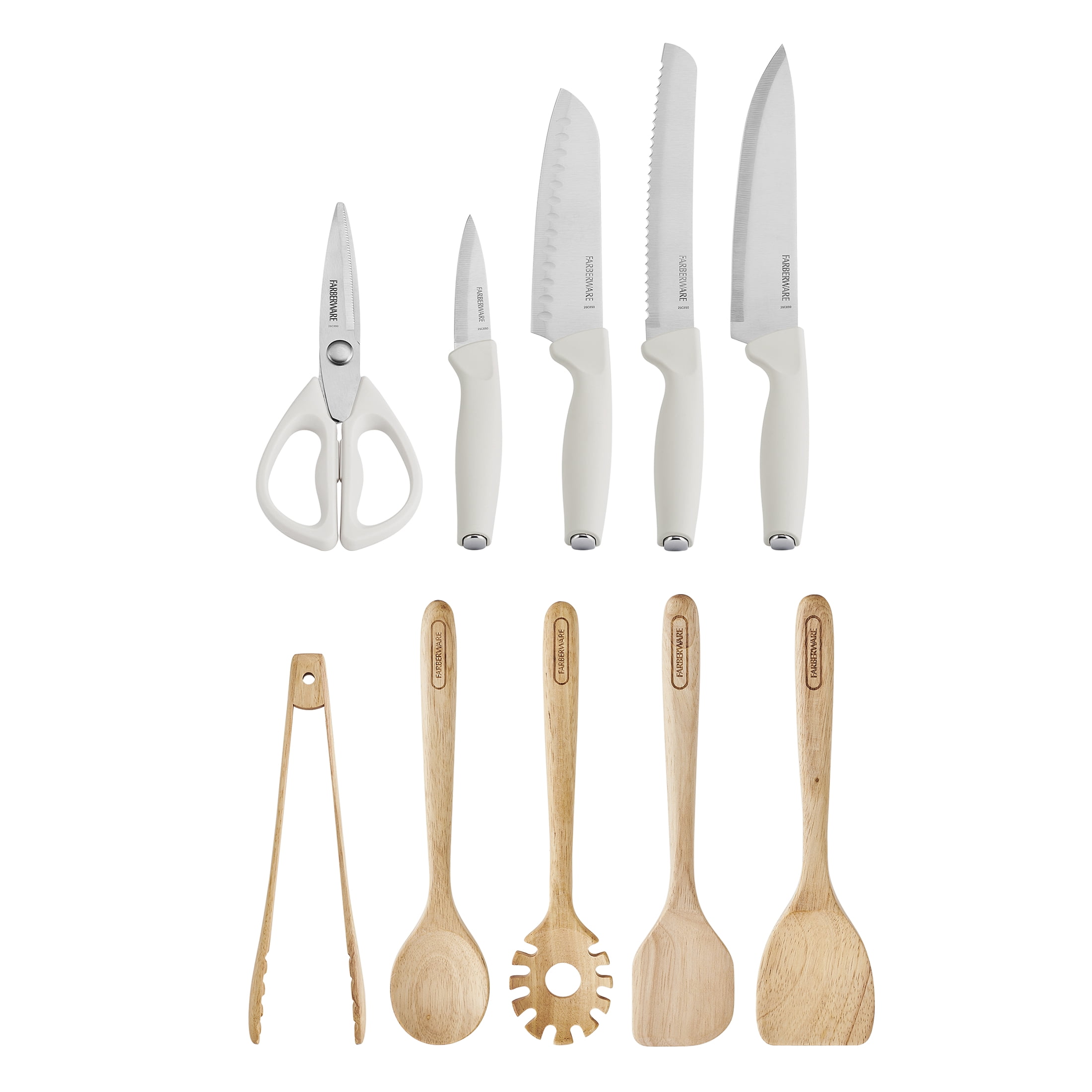 Farberware Professional Wood Kitchen Utensil and Knife Set with Counter Storage Gray, 13-Piece