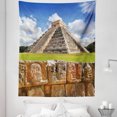 thumbnail image 1 of Vintage Tapestry, Wall of Skulls and Kukulkan Pyramid El Castillo Scenery Photo, Fabric Wall Hanging Decor for Bedroom Living Room Dorm, 5 Sizes, Charcoal Grey Lime Green, by Ambesonne, 1 of 1