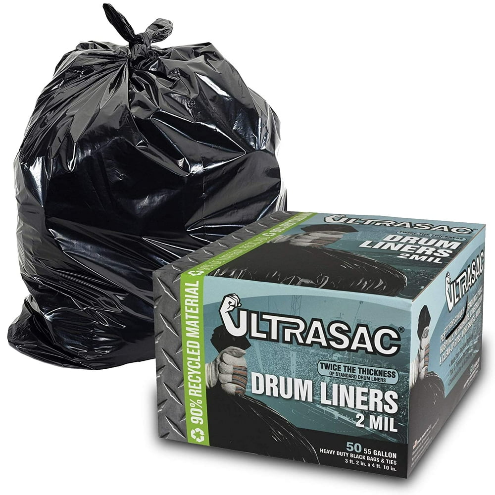 Heavy Duty 55 Gallon Trash Bags (Large 50 Pack /w Ties) 2 MIL