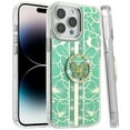 thumbnail image 4 of Case For Apple iPhone 14 /13 Diamonds 3D Butterfly Floral Design Bling Sparkly Glitter Hybrid Metal Fashion with Ring Stand Phone Cover for iPhone 14 / iPhone 13 Light Green, 4 of 6