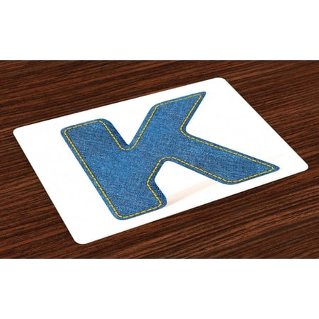 

Letter K Placemats Set of 4 Alphabet Font Denim Style Blue Jean Texture Capitalized Character K Illustration Washable Fabric Place Mats for Dining Room Kitchen Table Decor Blue Yellow by Ambesonne