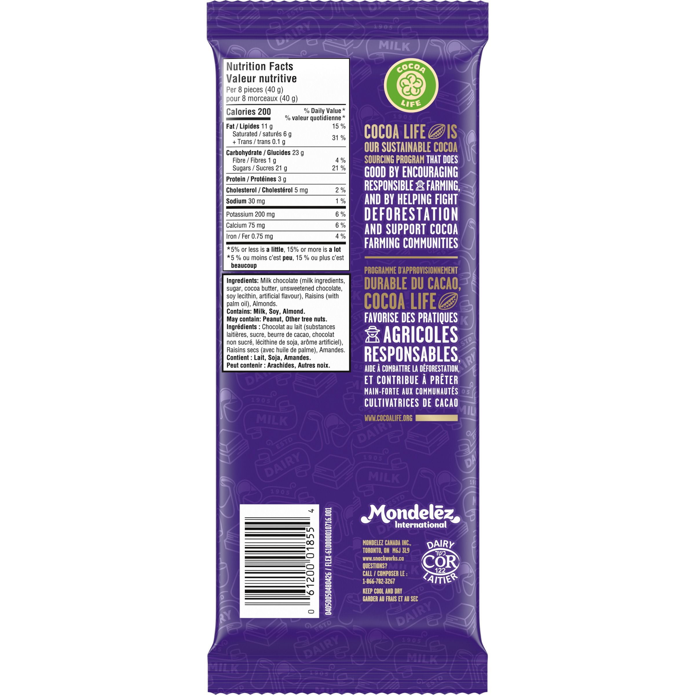 CADBURY DAIRY MILK, Fruit & Nut Chocolate Bar, CADBURY DAIRY MILK Milk Chocolate with Raisins and Chopped Almonds, 180 g, CADBURY DAIRY MILK FRUIT &NUT 180G 12