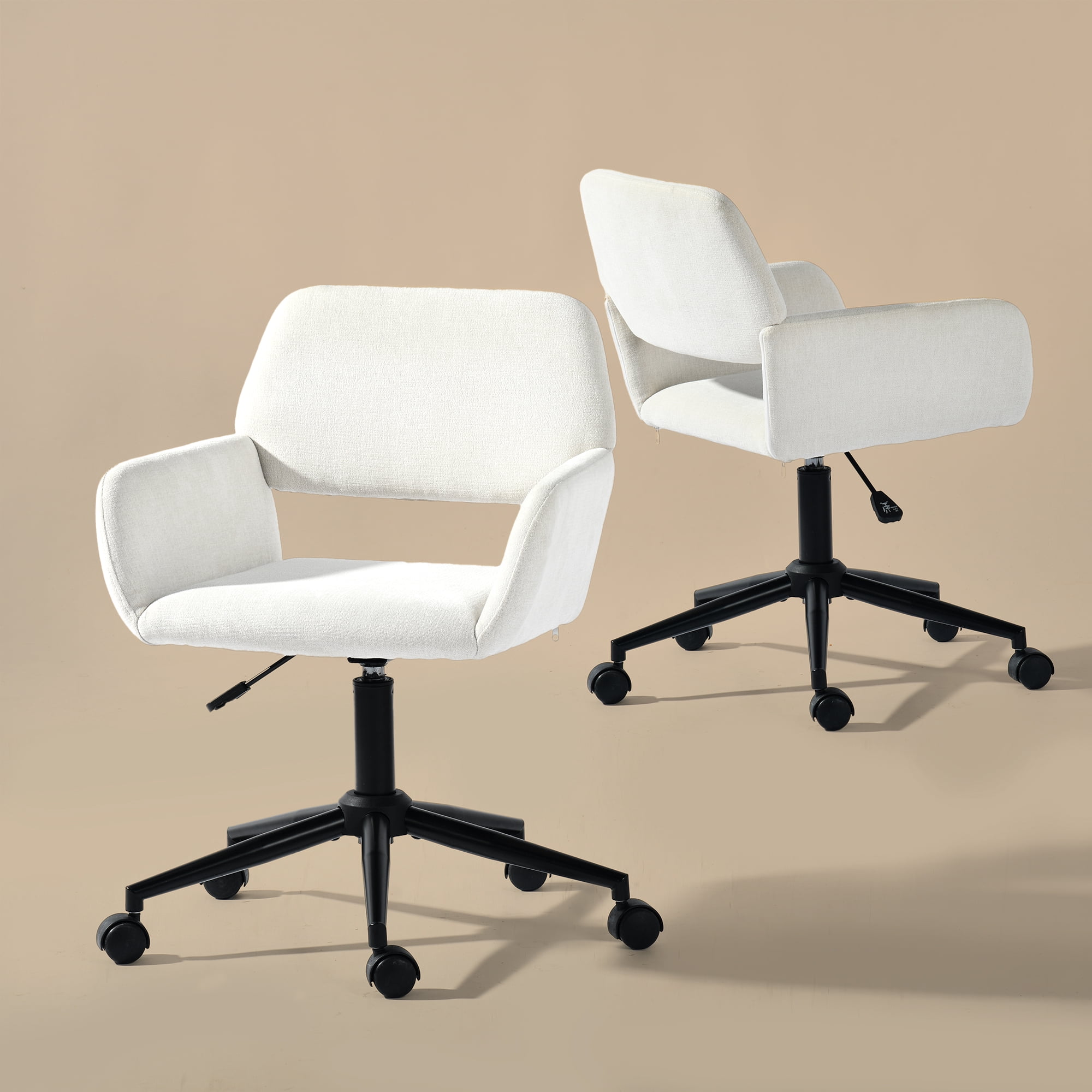 Adjsutable Study Desk Chair, Upholstered Fabric Mid Back Home Office Computer Task Chair with Rolling Caters for Make-up, Vanity, Living Room, Bedroom