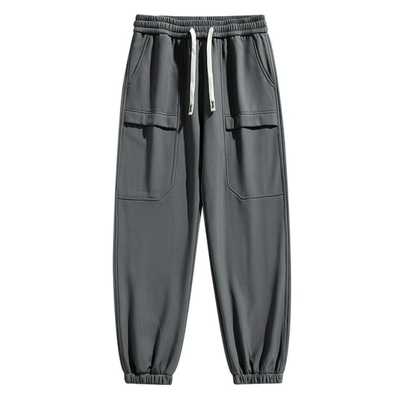 laiqvcdr Men's Pants Waterproof Fleece Lined Winter Pant Drawstring Elastic Waist thermal Warm Joggers Solid Color Outdoor Sports Casual Trousers with Pockets