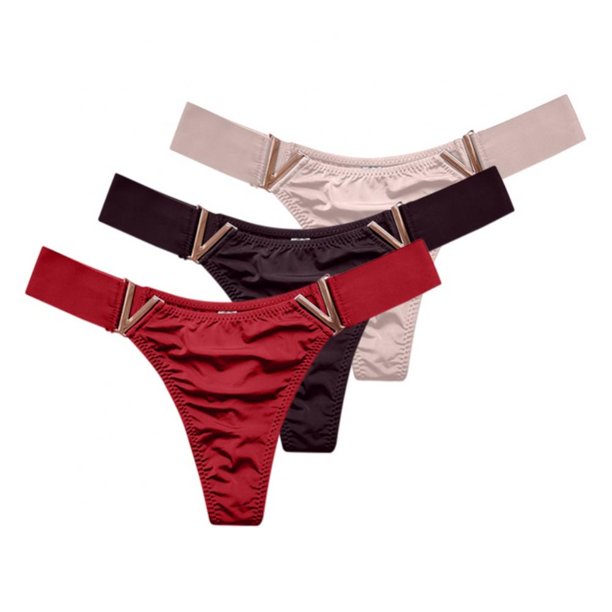 3 Pack Women Sports Thongs VShaped Metal Decor Panties Low Waist