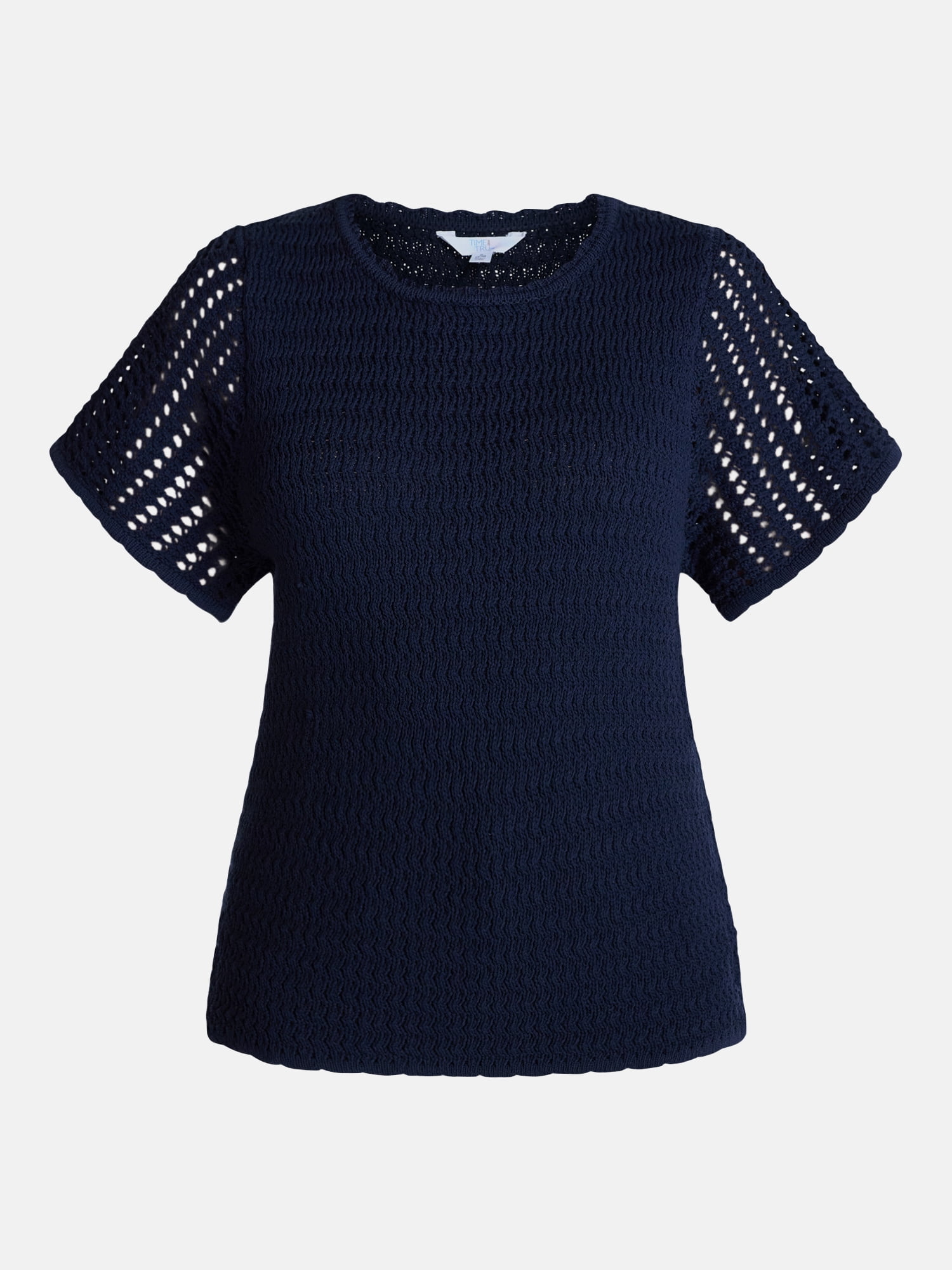 Time and Tru Women's Textured Crewneck Sweater with Short Sleeves, Lightweight, Sizes XS-XXXL