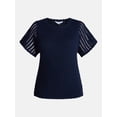 thumbnail image 6 of Time and Tru Women's Textured Crewneck Sweater with Short Sleeves, Lightweight, Sizes XS-XXXL, 6 of 6