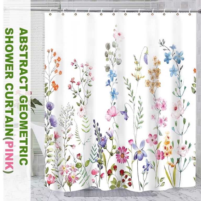 Floral Fabric Shower Curtain with Watercolor Design photo 4