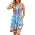 thumbnail image 3 of HUBERY Women Floral Print Spaghetti Strap V Neck Sleeveless Pocket Solid Color Midi Dress, 3 of 4