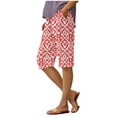 thumbnail image 2 of Tittly Shorts for Women Womens Shorts Women's Fashion Summer Casual Striped Printed Stretch High Waist Knee Loose Beach Shorts With Pockets Beach Pants High Waisted Shorts Red L, 2 of 5