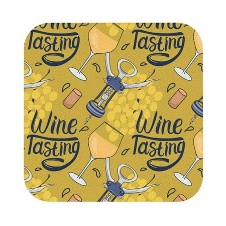 

Salouo White Wine Seamless Print Round Coaster Drink Coasters Leather Bar Beer Beverage Coasters for Drinks Set of 4 for Tabletop Protection Coffee Table Decor