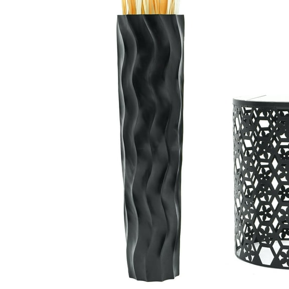 Leewadee Large Black Home Decor Floor Vase - Wooden 26 inch Tall Farmhouse Decor Flower Holder For Fake Plant And Pampas Grass