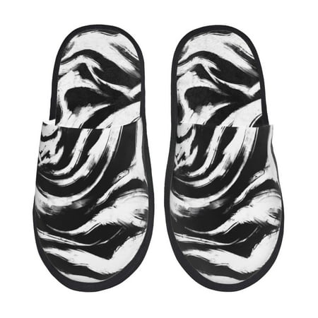 Balery Leopard And Zebra 2 Slient Indoor Furry Fleece Comfort House Shoes Soft Non-Slip Home Shoes Cotton slippers House Slippers-- Large
