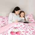 thumbnail image 4 of Manfei Watercolor Cherry Bow Love Heart Queen Comforter Set, Cute Fruit Bedding Comforter Set for Girls Women, Pink Reversible, 3pcs, 4 of 6