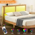 thumbnail image 5 of IdealHouse Full Size Bohemian Platform Bed Frame with Rattan Storage Headboard, Adjustable LED Lights, Solid Wood Support, No Box Spring Needed, Noise-Free, 5 of 8