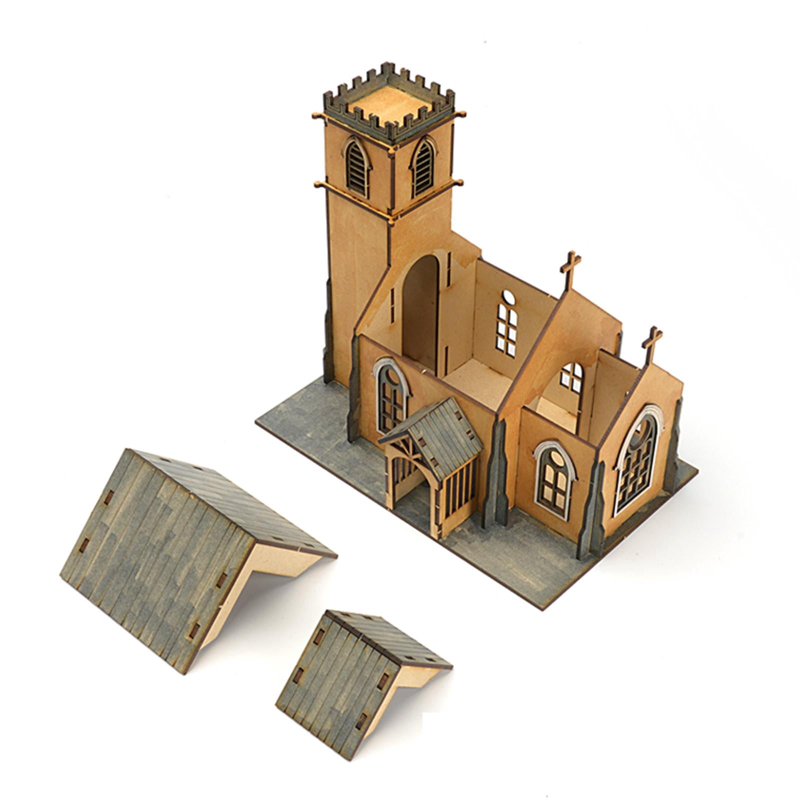 Miniature Building Model Church Kit Wooden Unfinished Paintable Puzzle for Adult Handicraft Hobby Scene