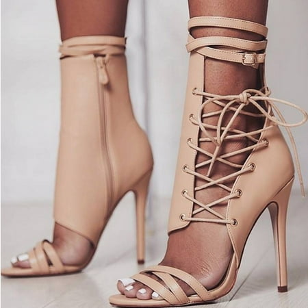

Yoslce Heels Women S Sexy High Heeled Open Toe Hollow Strappy Belt Buckle