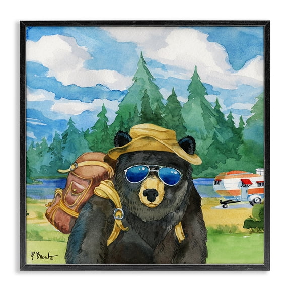 Stupell Industries Coastal Happy Camper Black Beer Hiker Black Framed Giclee Art, 12 x 12, by Paul Brent
