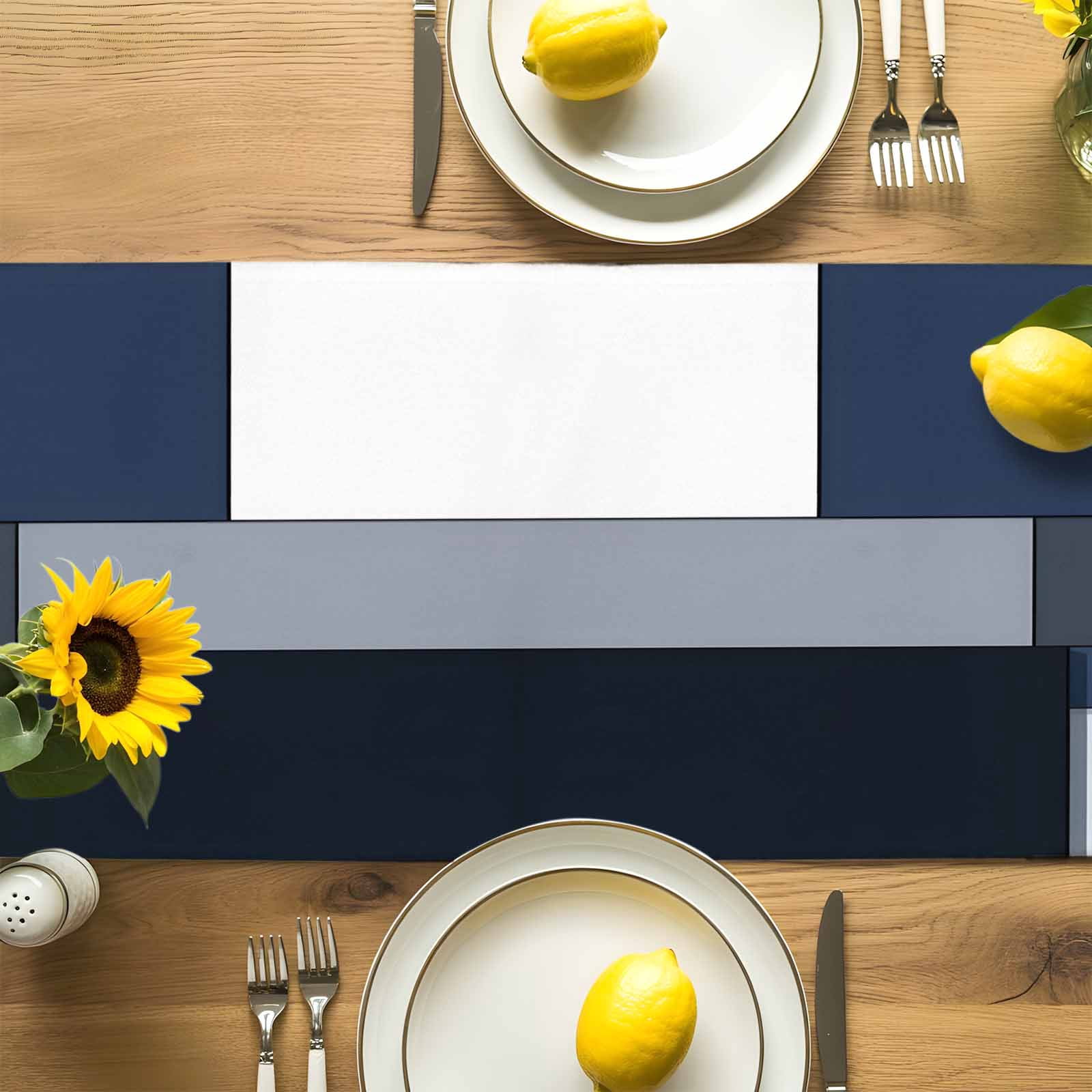 Black White Blue Patchwork Table Runner 90 Inches Long, Abstract Geometric Art Table Runners Tabletop Scarf Kitchen Dining Tables Decoration for Home Party Indoor Outdoor