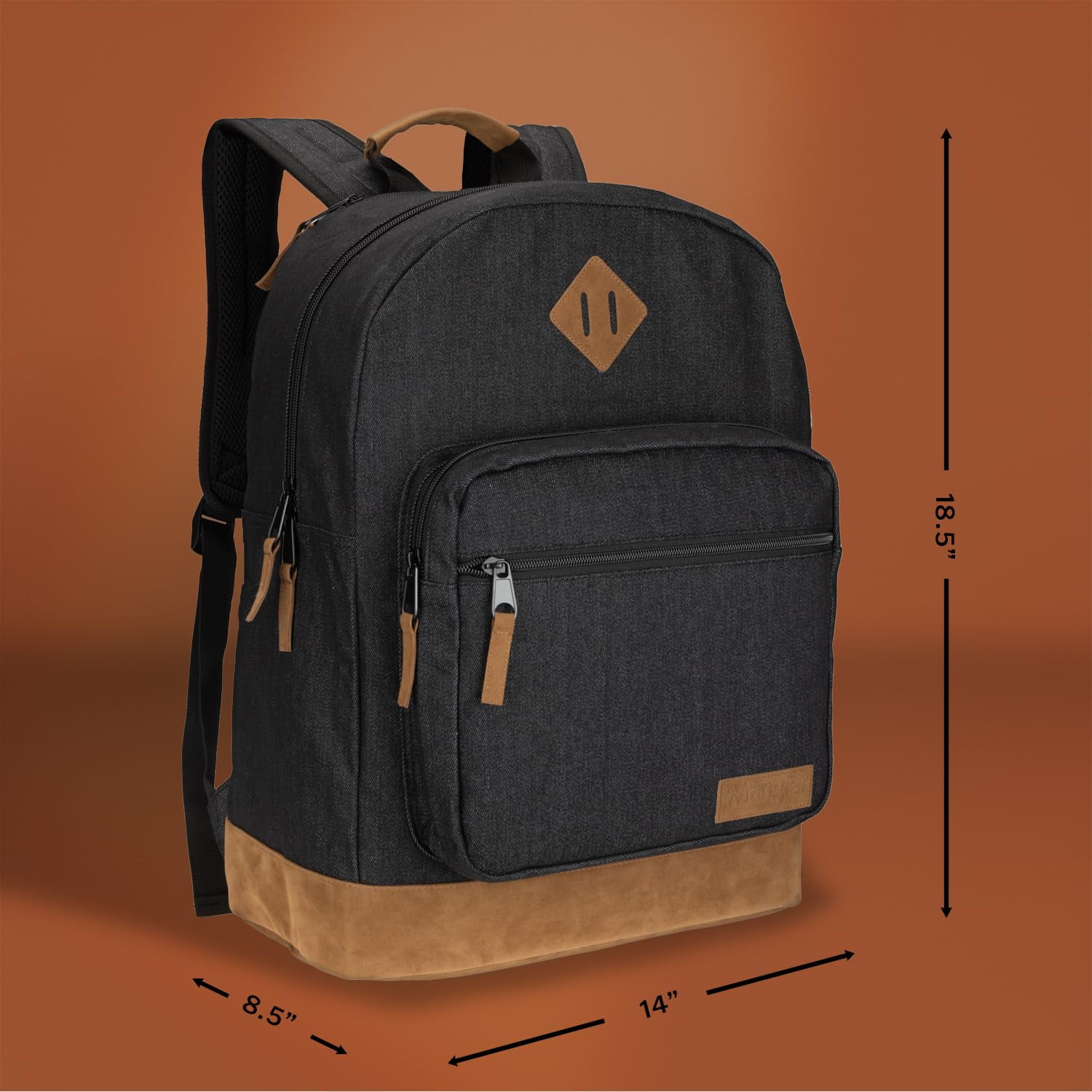 Wrangler Yellowstone Backpack, Classic Logo Padded Notebook Sleeve, All Ages, Black Denim