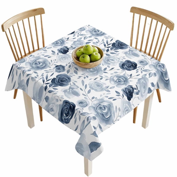 Square Tablecloths, Vintage Rose Flower Leaves Seamless Waterproof Table Cloths, Farm Plant Floral Spillproof Decorative Dining Table Covers for Kitchen,Indoor Outdoor Parties, Camping 60x60in