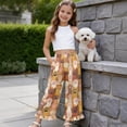 thumbnail image 5 of COEQINE Girls Wide Leg Pants with Ruffle High Waisted Loose Fit Summer Trousers Stylish Outfits Flowy Summer Joggers for 9-10 Years Kids, Cute Cat Paw, 5 of 8