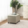 thumbnail image 2 of Fabric Storage Ottoman Lift Top Rectangular Foot Rest Stool with Nailheads for Bedroom Living Room (Beige, Bronze Rivets), 2 of 6