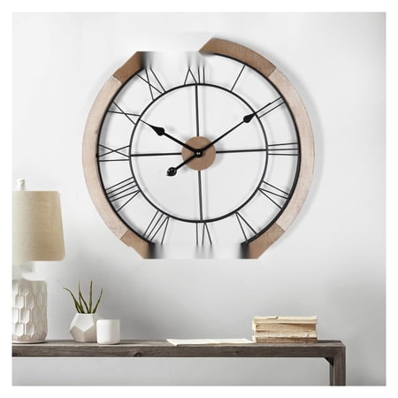 Wall Clock,24 Inch Large Rustic Round Wood Clock,Battery Operated,Distressed White Roman Numeral,Living Room Office Decor,Distressed White