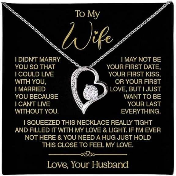 Heart Necklace for Women with Adjustable Cable Chain, Sentimental Birthday Valentine's Day Gift for Her, Forever Love Necklace To My Wife with Message Card and Gift Box, Christmas Gift