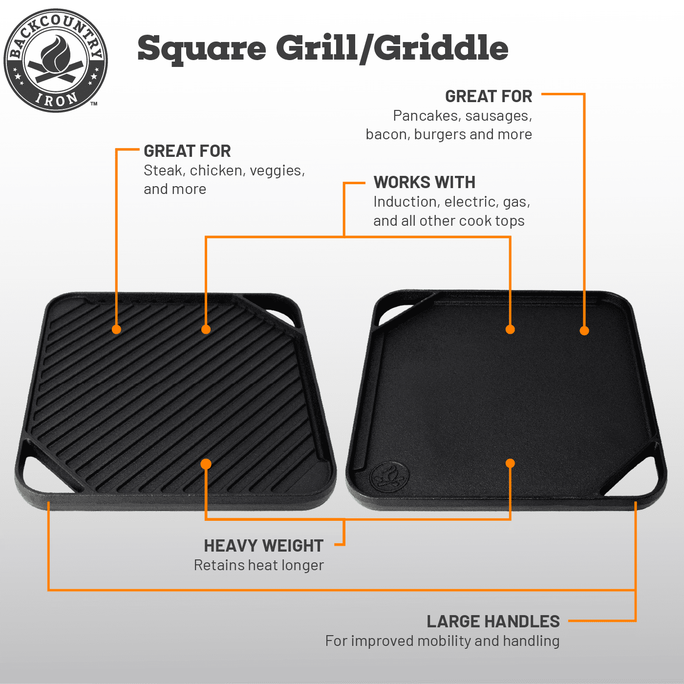 Backcountry Iron 10.5 inch Single-Burner Reversible Cast Iron Grill / Griddle