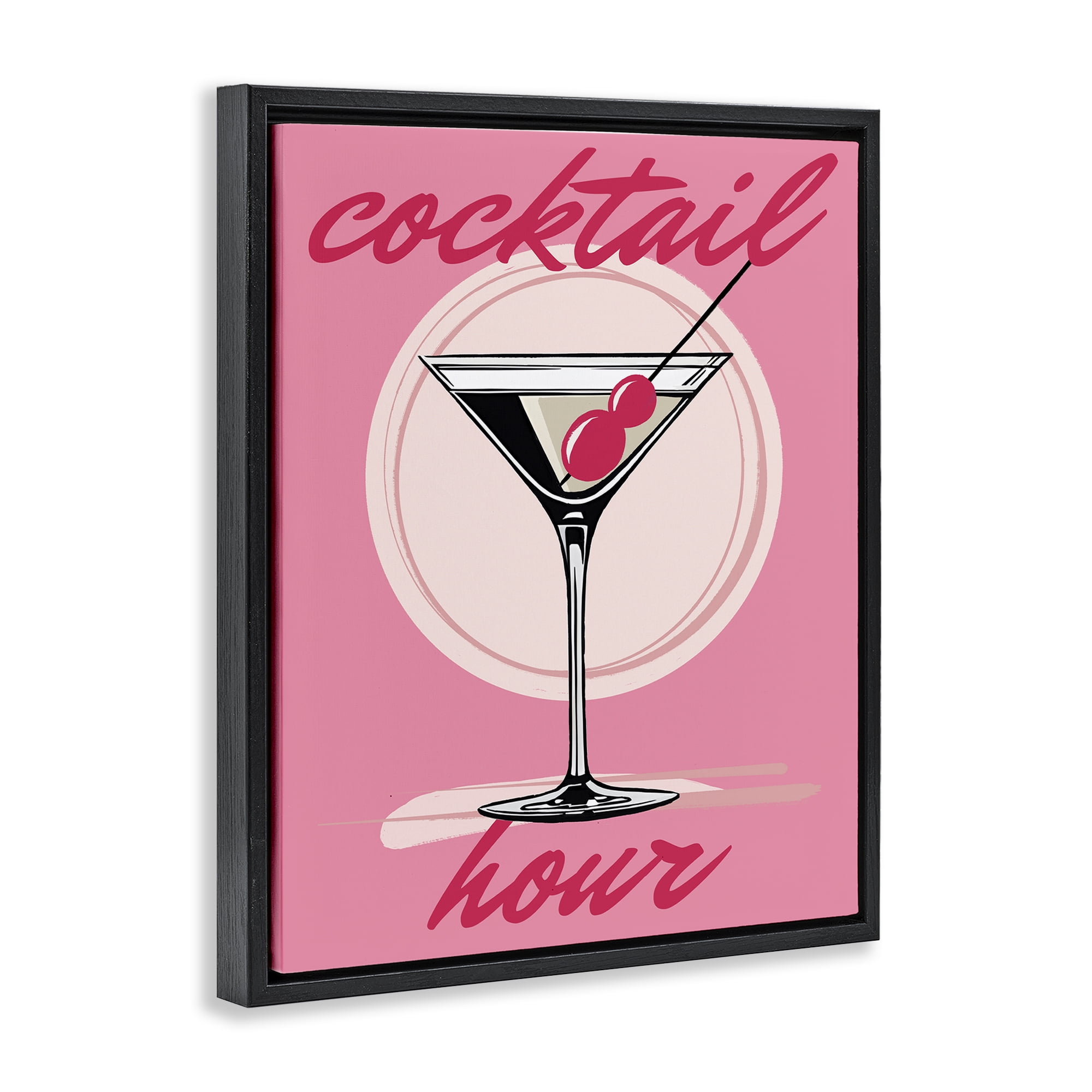 Stupell Industries Pink Cocktail Hour Food & Beverage Painting Black Floater Framed Canvas Art Print Wall Art, 17 x 21