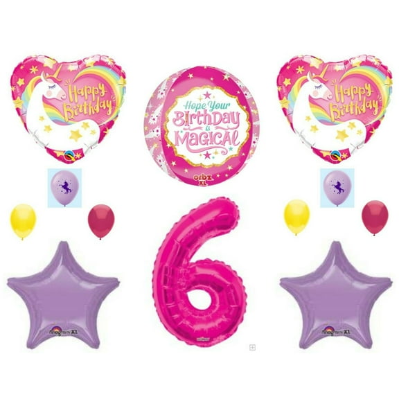 Magical 6th Unicorn Happy Birthday Party Balloons Decoration Pink Purple Girl