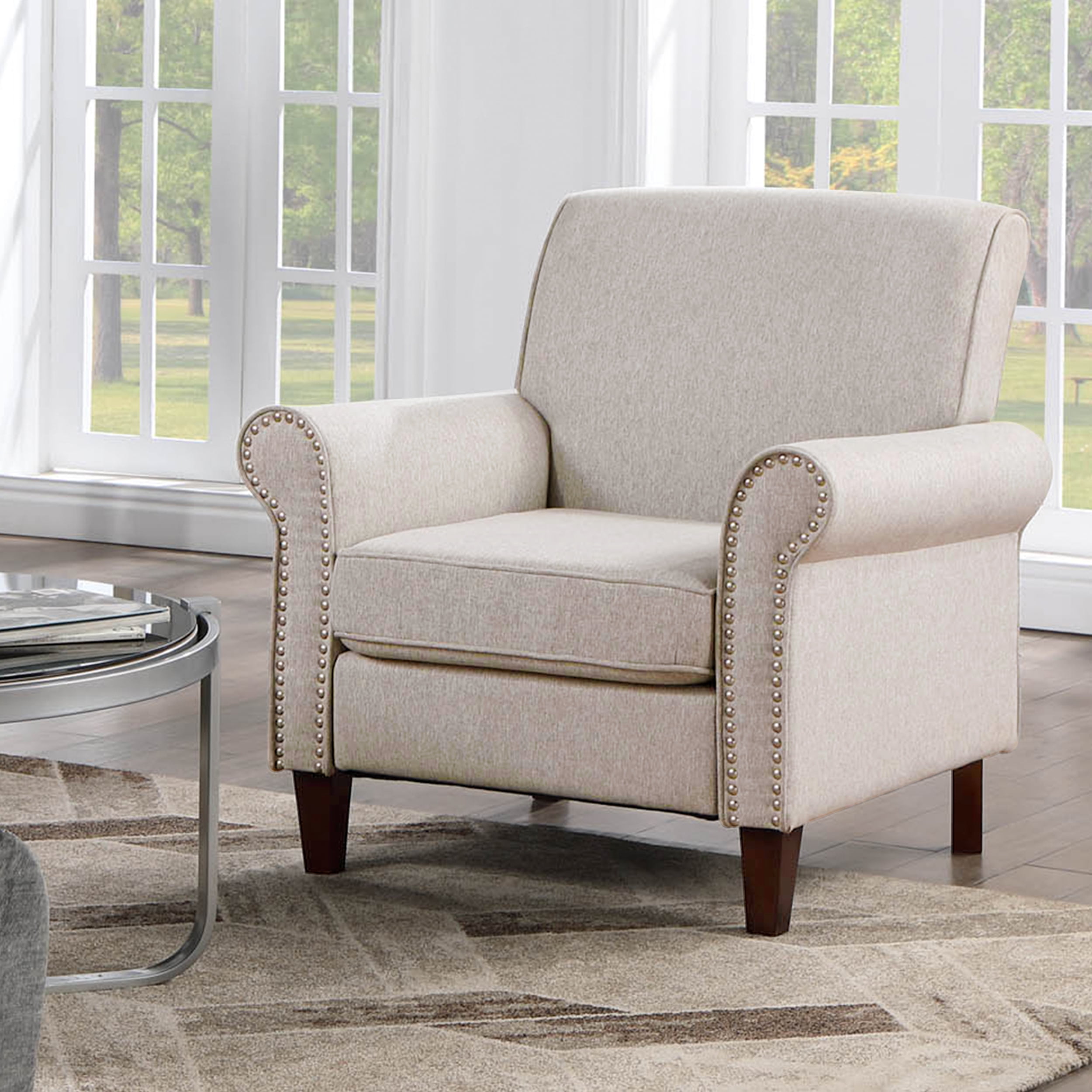 TrumanPick Accent Chairs Fabric Living Room Chairs Armchair with Nail-Head Trim Cozy Sofa Chair for Bedroom, Beige
